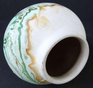 Nemadji Art Pottery Vase Orange,Green and Brown  