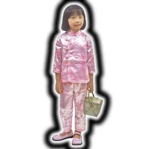  Size 8 Kids Pink Satin Outfit Plum Blossom Design 