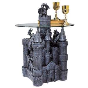  Castle Statue Sculpture Glass topped Side Table