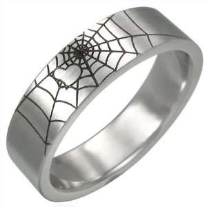  Stainless Steel Laser Engraved Web Ring Size 10 