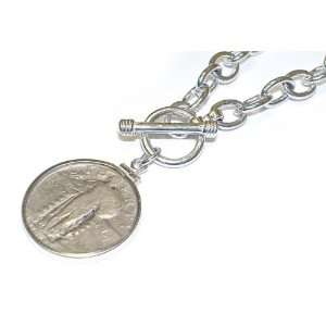   Silver Toggle Necklace with Standing Liberty Silver Quarter Office