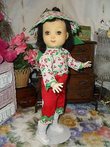 SSO DOLL CLOTHES CHERRY PRINT TOP, RED CAPRI PANTS & HAT for 14 IDEAL 