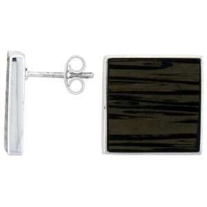  Sterling Silver Square Post Earrings, w/ Ancient Wood 