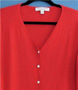 Carolyn Taylor Red Ribbed Cardigan Sweater Womens L  