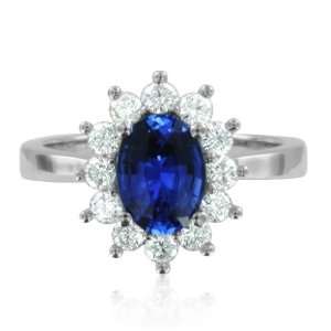 Natural Ceylon Sapphire and Diamond Engagement Ring in Platinum (G 