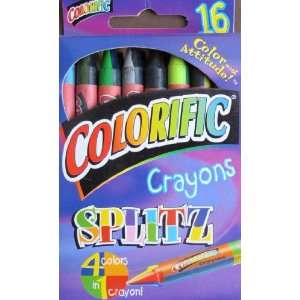  COLORIFIC CRAYONS 16 Pack SPLITZ Crayons w 4 COLORS in 1 