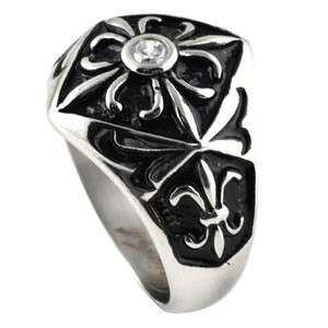 Stainless Steel Casting Ring   Clear CZ Fleur De Lys Sz 9 to 15  
