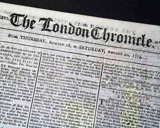 AMERICA INDEPENDENCE ? Pre Rev. War 1774 UK Newspaper  
