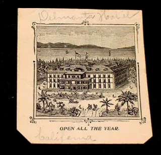 1870S ORIGINAL DEL MONTE? HOTEL CALIFORNIA DEPOT TO HOTEL CARD? GOLD 