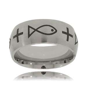  Stainless Steel Comfort Fit Band Cross & Christian Fish 