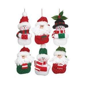  Set of 6 Snowmen & Santa Ornaments Christmas Snow Day