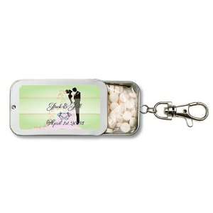 Baby Keepsake: Lime Kissing Bride and Groom Design Personalized Key 