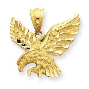  14k Yellow Gold Satin Diamond cut Eagle Pendant: Jewelry