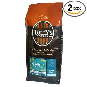 Tullys Coffee Madison Blend, Whole Bean, 12 Ounce Bags (Pack of 2)