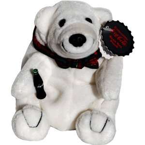  Coke Polar Bear in Plaid Bow Bean Bag Plush #0105 