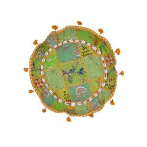  Round Shape Otto Cushion Cover with Patch, Embroidery 