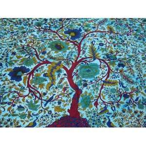  Tribal Tree of Life Ethnic Cotton Blue Bed Sheet India 