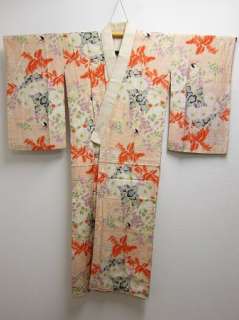   SHIPPING 07a1750 Vintage Showa Era Japanese Kimono Juban Bird Silk