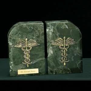  Gold Plated Medical Marble Bookends 