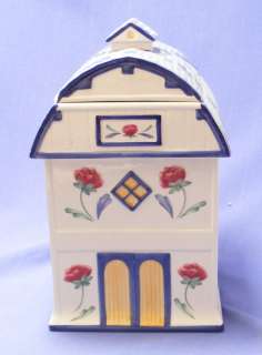 COUNTRY HOUSE COOKIE JAR, MARKED  LENOX POPPYS BLUE  