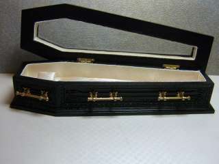 Dollhouse Miniature Black Wood Coffin with Glass Top  