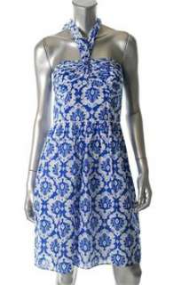 Laundry by Shelli Segal NEW Blue Versatile Dress Floral Print Smocked 