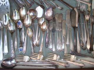 61 Pc Antique Silver Lot Old Flatware Pickle Olive Forks Demi Spoons 