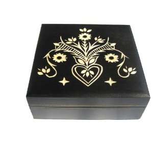   Black with Carved Heart and Flowers, 4.5x4.5x1.75. 