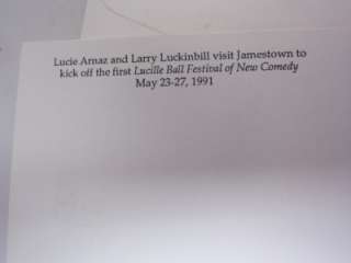 Lucille Ball Festival Comedy Jamestown signed card LUCIE ARNAZ, LARRY 