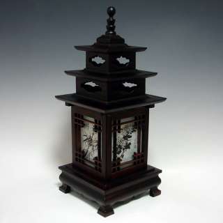 Wood Shade Asian Lantern Bedside Accent Desk Table Lamp  