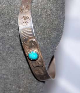Vintage American Indian Sterling & Turquoise Cuff Sgn C  