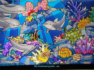 DOLPHIN UNDERWATER SEA SPECTACULAR STAINED GLASS PANEL  