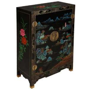   Wood Storage Cabinet / End Table Lakeside Pagoda Motif