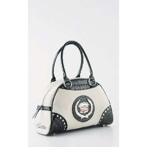   Cadillac linen with embossed croco Purse Bag Black 