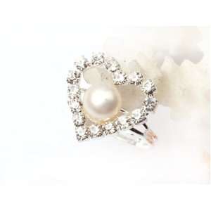8mm White Pearl Heart Shape Silver Plated Ring Adjustable Size
