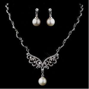 Bridal Wedding Jewelry Set Necklace Crystal Rhinestone Pearl Silver 
