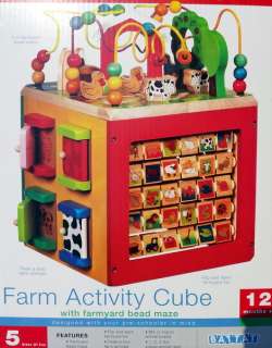 New Wooden Baby Farm Activity Cube Bead Maze Play Toy  