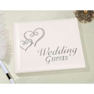  Wedding Bridal Guest Book White with Silver Hearts 32 