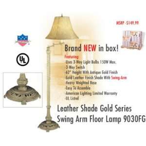   Leather Shade Gold Series Swing Arm Floor Lamp