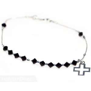   Silver Rosary Bracelet Black Crystal Swarovski Beads