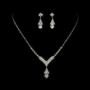 Bridal Wedding Jewelry Set Crystal Rhinestone Necklace V Teardrop 