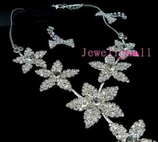 Wedding Bridal Necklace Earrings Crystal Rhinestone Set  