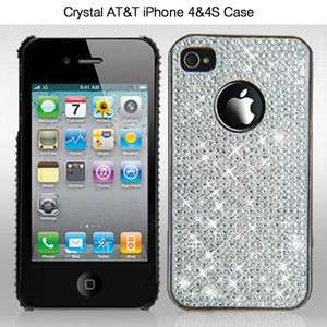   Crystal studded AT&T iPhone 4 / 4S Case/Cover (Silver) + LCD film