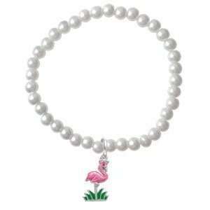  Hot Pink Flamingo   Czech Glass Pearl Charm Bracelet 