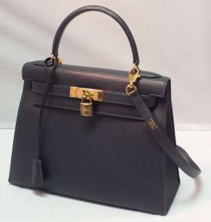 Authentic Hermes Kelly 28 cm Navy Fjord Gold Hardware Vintage Very 