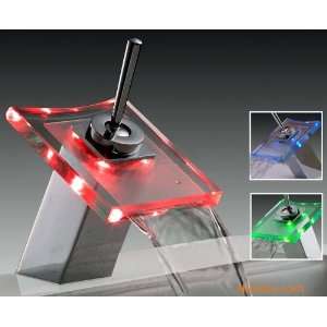  led light glass waterfall faucet kitchen basin bathroom sink mix tap 
