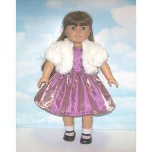 Mauve Satin Dress with Fur Bolero. Fits 18 Dolls Like American Girl®