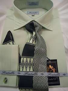 Mens Fratello Elegant Light Sage Green Dress Shirt Tie Hanky FRS9304 