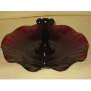  Vintage Red Ruby Glass 7 Inch Handled Serving / Candy Dish 