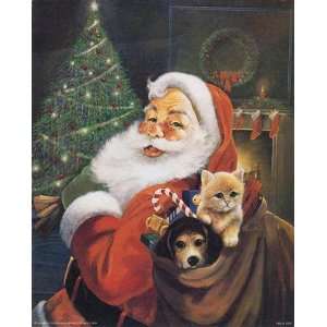  Sanata Claus with Puppy & Kitten   Poster by Ruane Manning 